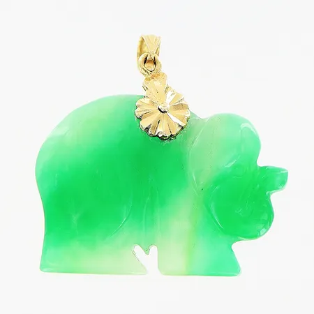 Hänge elefant, utsnidad i jade, 31x33mm, 18K, bruttovikt 9,4gram Vikt: 9,4 g