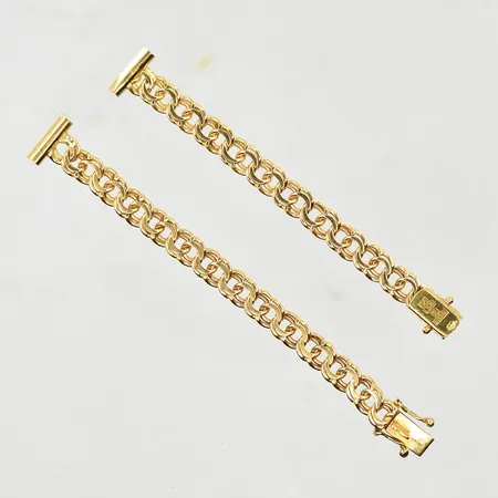 Klocklänk Bismarck, total längd vid låst läge 15 cm, bredd 6-10 mm, 18K. Vikt: 10,9 g