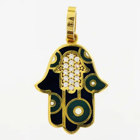 Hänge Fatimas hand, emalj och vita stenar, 16x27mm, 21K Vikt: 2 g