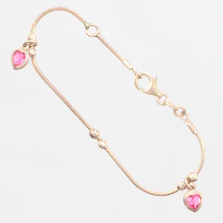 Armband silver 925/1000, Guldfynd längd 16,5cm, rosa stenar Vikt: 3,4 g