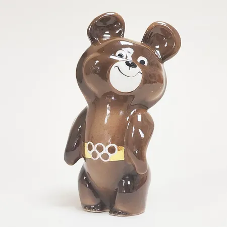 Figurin björn Misha OS Moskva 1980, höjd 14cm, Ayaebo, mindre repor, Keramik.