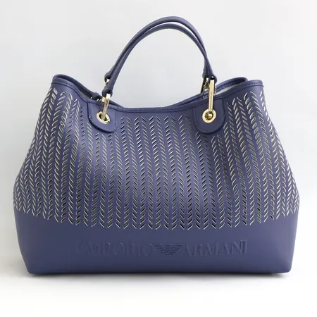 Väska totebag  Emporio Armani Myea, perforerad konstläder, 13x30x37cm, tillhörande liten väska med dragkedja, axelrem i tyg, detaljer i gulmetall, dustpåse