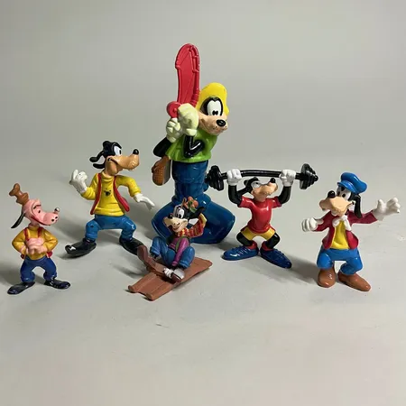 6 st Janne Långben "Goofy" små Disneyfigurer, färgbortfall