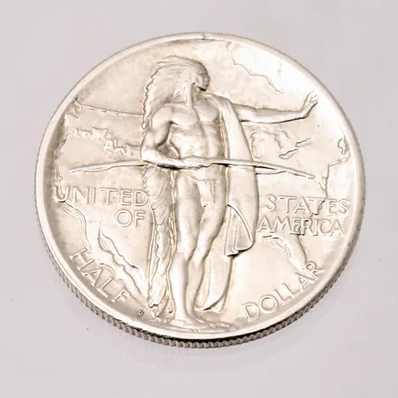 Mynt i silver, ½dollar, Oregon trail, USA 1926, Ø30,6mm, silver 900/1000, äkthets certifikat, schatull i trä, vikt 12,5g.
