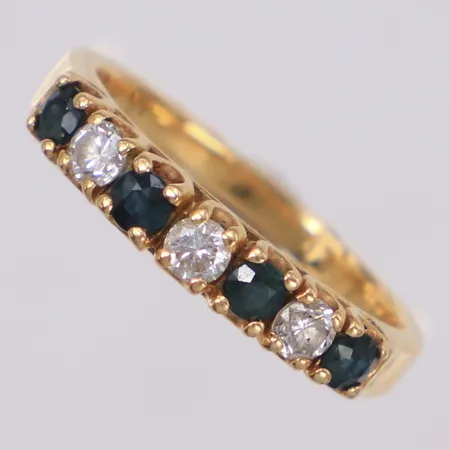 Ring med blå stenar och diamanter ca 0, 21ctv, defekt skena/av, 18K Vikt: 3 g