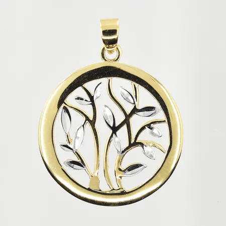 Hänge Livets träd, Ø22 mm, gulguld/vitguld, 14K. Vikt: 1,7 g