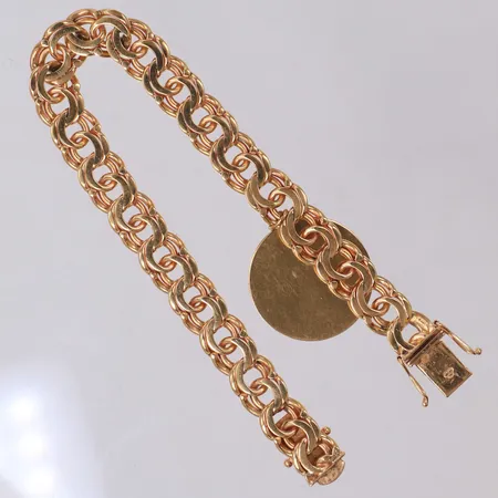 Armband, Bismarck med berlock, längd 18cm, bredd 8,3mm, gravyr, 18K Vikt: 28 g