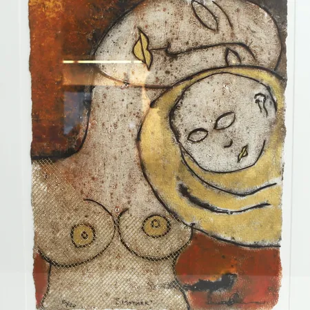 Färglitografi av Anette Fahlberg "Mother" 16/50, rammått: 56x44cm Skickas med postpaket.