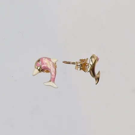 Ett par Örhängen delfiner med emalj 6x8mm 18K Vikt: 0,5 g