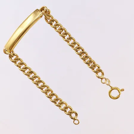 Armband med platta, längd 18cm, bredd 6-6,5mm, ihåligt, 18K. Vikt: 7,7 g