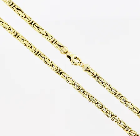 Kedja, Kejsarlänk, 62,5cm, bredd 4,5mm, ihålig, smärre bucklor, 14K. Vikt: 49,8 g