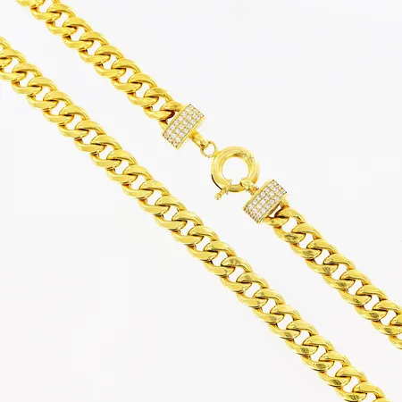 Kedja Pansar, stenar och emalj på låsfäste, 49cm, bredd 7mm, ihålig länk, 21K Vikt: 19,9 g