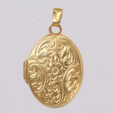 Hänge medaljong med blomdekor, längd 23,0mm, bredd 13,7mm, 18K Vikt: 1,6 g