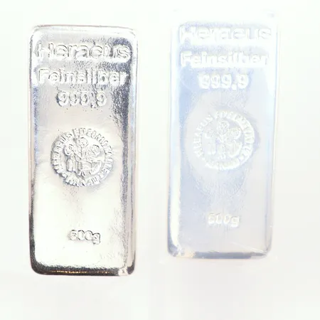 2 silvertackor a´500g Herseus Feinsilber, 999,9/1000