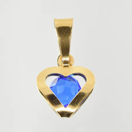 Hänge hjärta med blå sten, längd 14 mm, bredd 10 mm, 18K. Vikt: 0,5 g