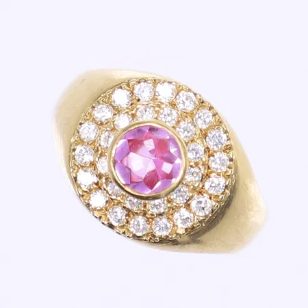 Ring med rosa samt vita stenar stl 19 bredd 4-14mm 18K Bruttovikt: 8,2g 