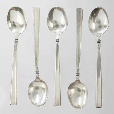 5 Teskedar, modell: Paris, längd: 135mm, MEMA, Lidköping, 1969, missfärgade, silver, 830/1000 Vikt: 86,2 g