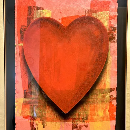 Tavla, blandteknik, "Red Heart", signerad Lars Tunebo, rammått 68x50cm. SKICKAS EJ! Specialfrakt, kontakta pantbankskontoret för mer information.