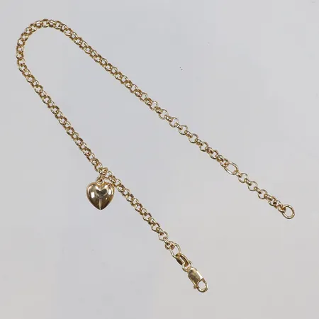 Armband Ärtlänk med berlock hjärta 18cm bredd 2mm, ringar något ojämna 18K Vikt: 2,7 g