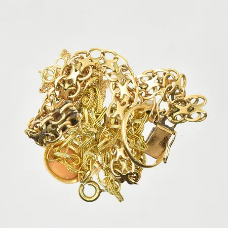 Diverse defekt guld med stenar, 18K. Vikt: 18,5 g