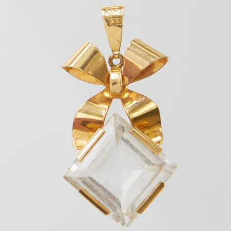 Hänge, rosett med bergkristall, 31,6x16,1mm, Stigbert för Heribert Engelbert AB, Stockholm, 1948, 18K, bruttovikt 4,7g Vikt: 4,7 g