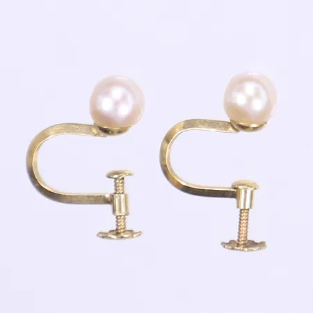 Ett par örhängen med pärlor 18x6mm skruvlås 14K Vikt: 2,1 g