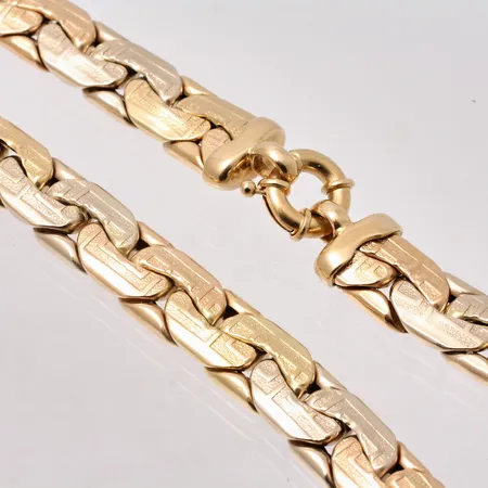 Collier i 18K gul, röd och vitguld, 46,5cm, Pansar, ihåligt, bredd 12m, vikt 41,94g.