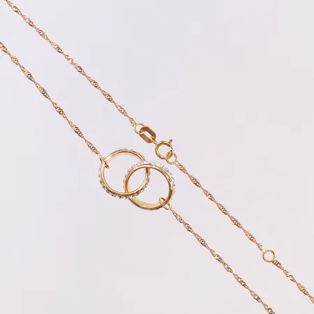 Collier med vita stenar, 44,5cm, hänget Ø20mm, 18K Vikt: 2,1 g