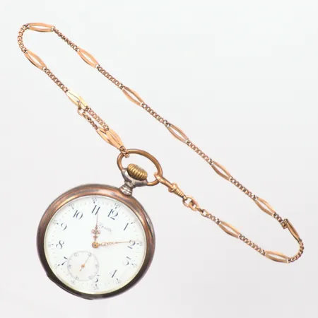 Fickur Zenith silver 800/1000 går ej, Ø52mm, inre lock metall, ingår klockkedja metall