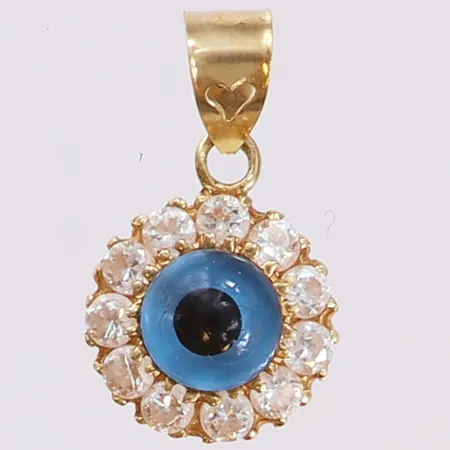 Hänge med blå och vita stenar, 10mm, 14K  Vikt: 0,9 g