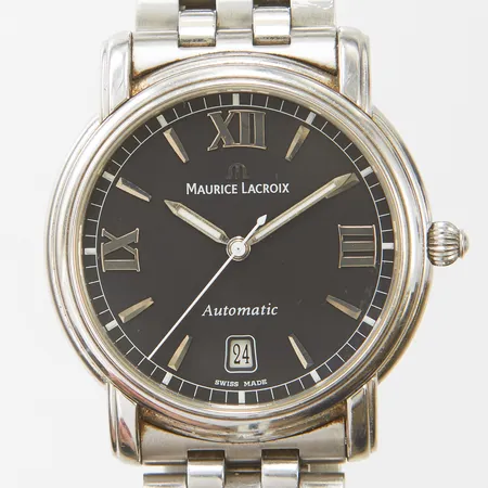 Herrur Maurice Lacroix Pontos, 38mm, stål, automatisk, refnr PT6017, serienr AJ03944, stållänk, repig boett samt länkar, inga tillbehör. 