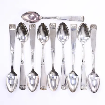 9+1 Kaffeskedar modell Carl Philip GAB Stockholm 1993-2002, längd 11-12cm silver 830/1000 Vikt: 153,4 g