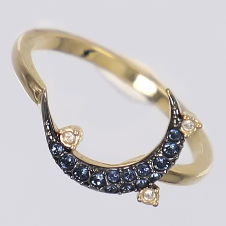 Ring med blå och vita stenar Swarowski stl 18 bredd 2-12mm troligen förgylld koppar