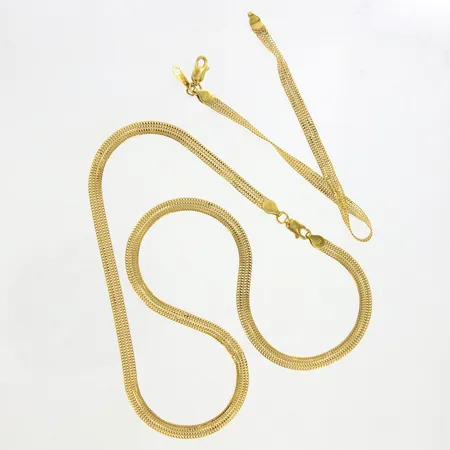 Kedja 45cm, bredd: 4,5mm, armband 17cm, bredd: 4,5mm, defekter, skevheter, 21K  Vikt: 11,9 g