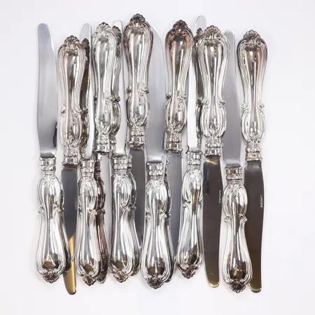 12st Matknivar modell Olga längd 21 cm blad i rostfritt stål GAB silver 830/1000 Vikt: 870,8 g