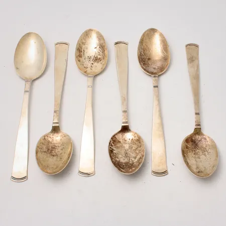 6st skedar i silver, 18,3cm, modell Rosenholm, 830/1000, tillverkad av GAB, år 1978, vikt 227,89g.