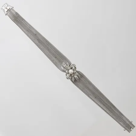 Armband med odlad saltvattenpärla samt markasiter, längd: 18cm, bredd: 9,5-14,5mm, missfärgat, silver, 835/1000 Vikt: 22,3 g
