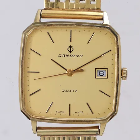 Herrur Candino, 30,2mm, quartz, datum, nr 15575, repor, nagg, batteribyte krävs, 14K, armband i förgyllt 835/1000 silver. Bruttovikt 73,0g