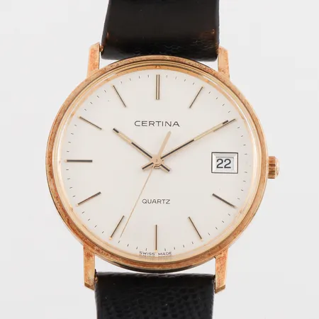 Herrarmbandsur Certina 14k , quartz, EOL 115 9199 65, Ø 34mm, gravyr, läderband Vikt: 0 g