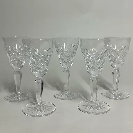 5 Snapsglas Orrefors Kristall 11cm, modell Karolina, design Gunnar Cyrén