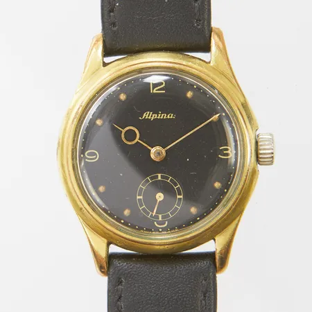 Armbandsur Alpina, doublé, manuell, 30mm, liten sekundvisare, boettnr 217585, svart läderarmband ej original, inga tillbehör. 