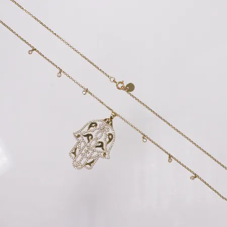 Collier vita stenar, integrerat hänge Fatimas hand, 46cm, hängdel ca 48mm, Rafinity, 18K  Vikt: 10,8 g
