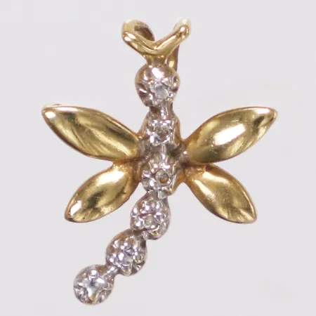 Hänge trollslända diamanter 6 x ca0,005ct, 15mm, Guldfynd, 18K  Vikt: 0,9 g