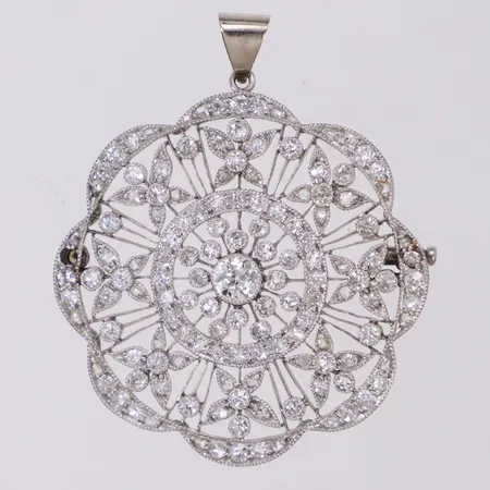 Hänge med gammalslipade diamanter och rosenstenar ca 1,30ctv, en sten saknas, skev, ostämplat vitguld 18K Vikt: 6,6 g