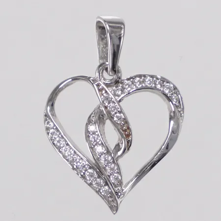 Hänge hjärta vita stenar, 20mm, vitguld, 18K  Vikt: 1,3 g