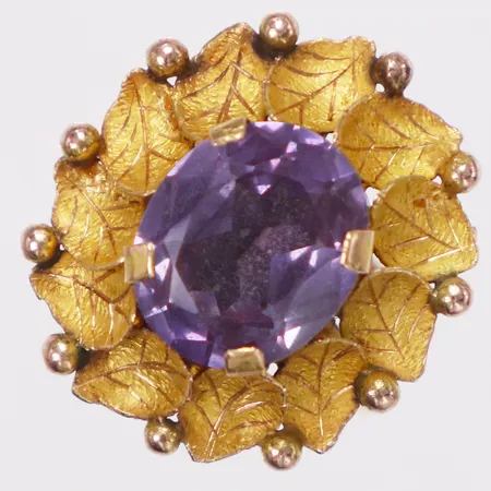 Ring blomma lila sten, stl 17½, bredd 7,3-22mm, 18K  Vikt: 5,3 g