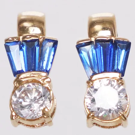 Ett par örhängen vita & blåa stenar, 18mm, en sten skadad, 18K  Vikt: 6,3 g