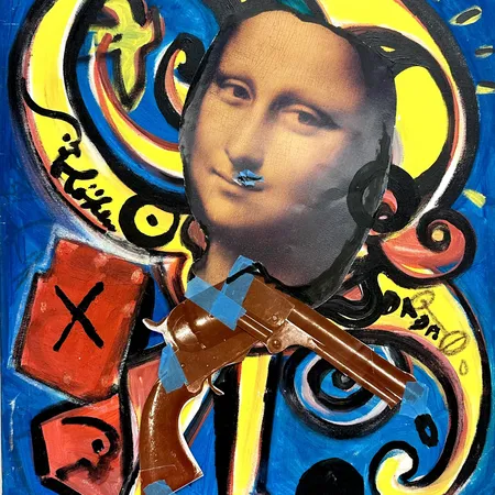 Tavla, "I met Caroline under a yellow moon", Sven-Arne "Höken" Hökenström (Stockholm, 1947-2025), blandteknik, 61x50cm, oramad duk Specialfrakt, kontakta pantbankskontoret för mer information.