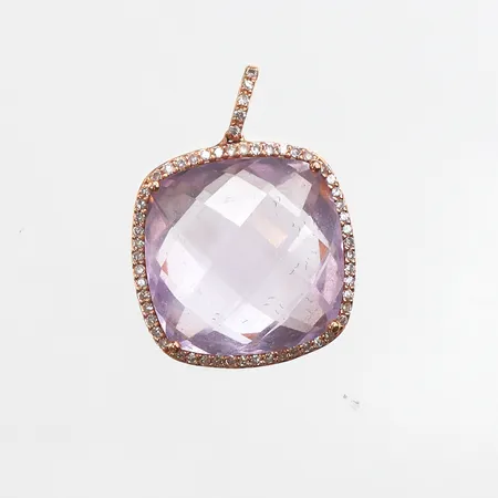 Hänge med ametist samt vita stenar, 25x18mm, roséguld, 14K Vikt: 4,6 g