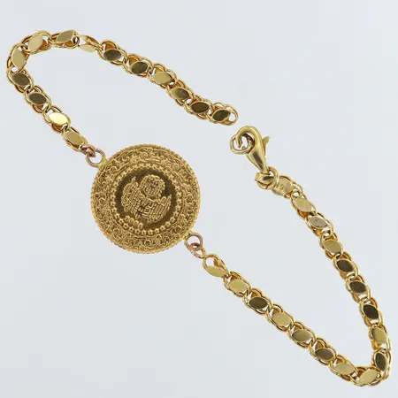 Armband med mynt Ataturk 22K defekt 14K. Vikt: 3,8 g